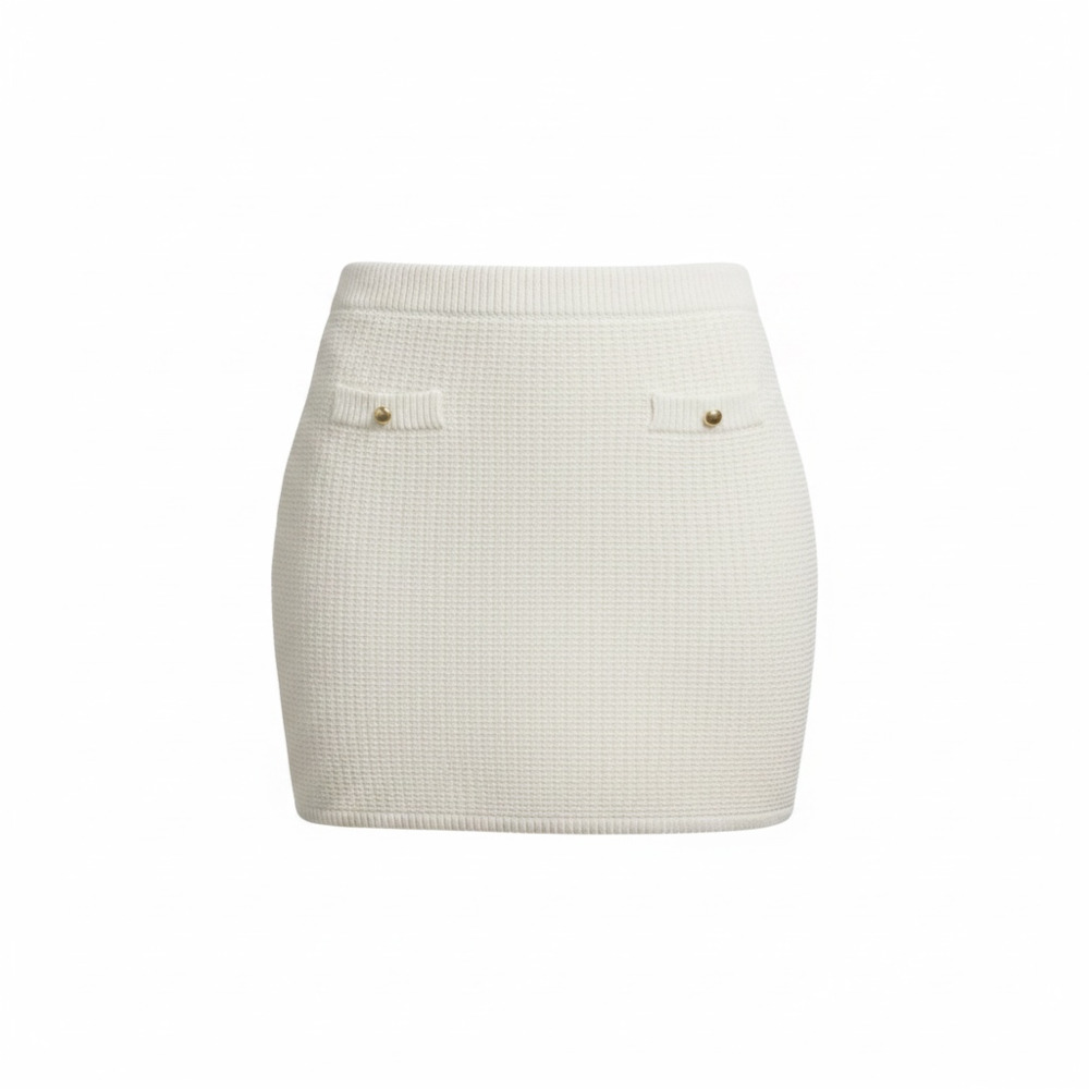 French Connection Mini Sweater Skirt Size XL Pull On Ribbed Knit Cream